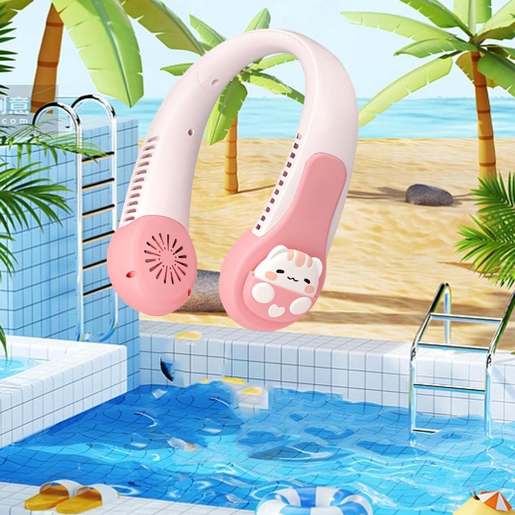 Neck Fan Cartoon Cooling Fan Portable USB Rechargeable Quiet Operation Anti Twist AC Fan with Built in Battery for Kids
