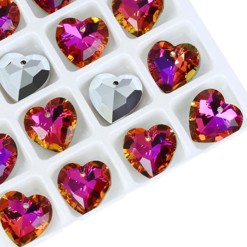Crystal Austria 6432 Heart Cut Pendants Loose Rhinestone Charms Glass Jewelry Gems Stones for DIY Necklace Jewelry Making 12Pcs