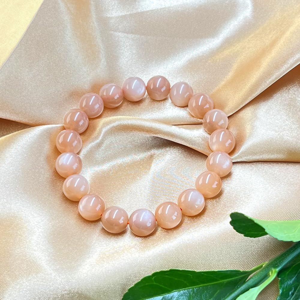 Natural Sunstone Feldspar Bracelet 10mm Beads for Men & Women, Jewelry Healing Elastic Bracelet To Enhance Temperament & Bring Good Luck