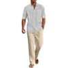 Men's Four Seasons Cotton and Linen Long Sleeve Shirts and Pants Casual Thin Breathable Beach Yoga Linen Shirt Set