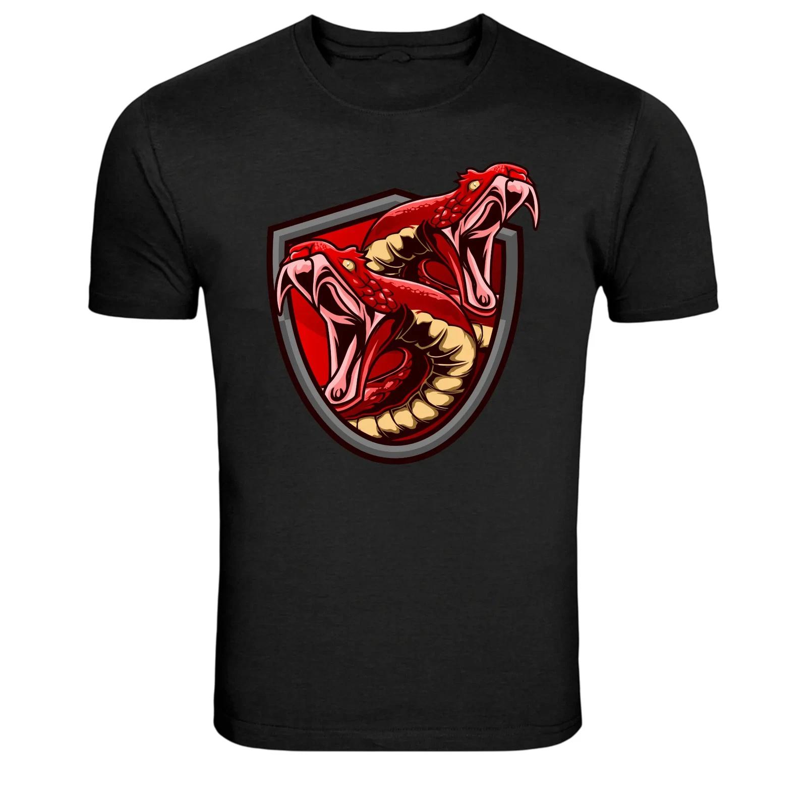 Twin Cobra Snake Shield Mascot Graphic T-Shirt 2XL