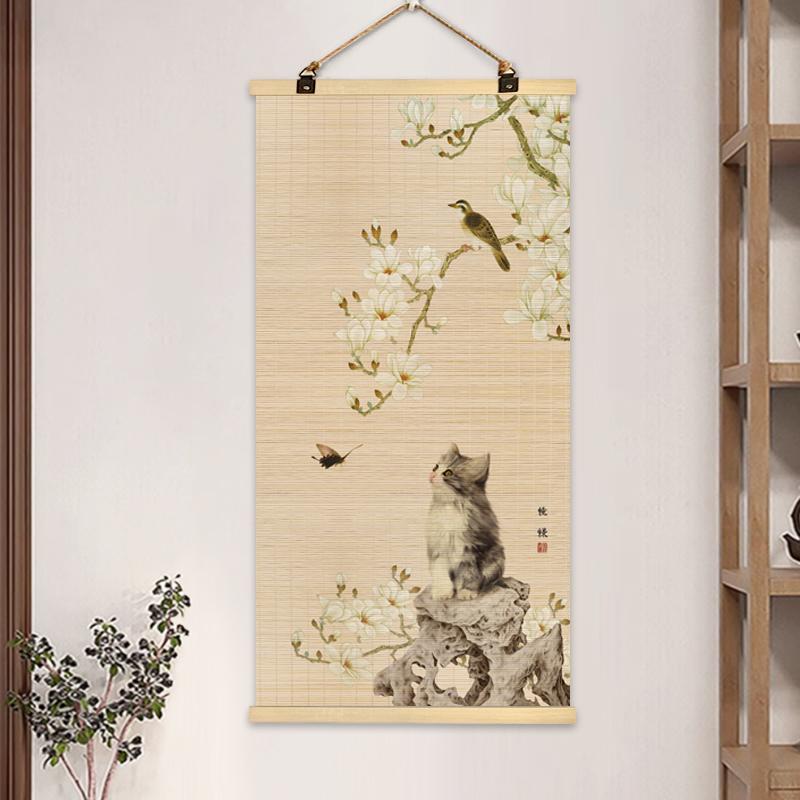 Chinese Bamboo Curtain Hanging Painting Bamboo Scroll Decorative Painting Hanging Paintings on The Entrance Wall Home Decoration