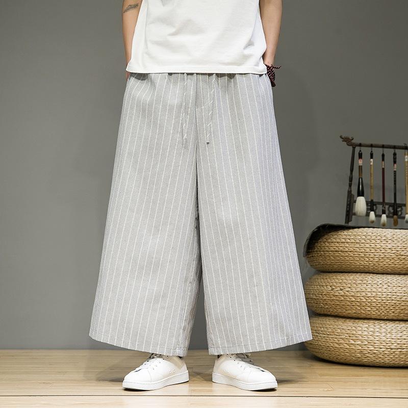 Men Striped Pants Drawstring Joggers Loose Streetwear Wide Leg Trousers Men 2024 Pockets Vintage Casual Male Pants 5XL