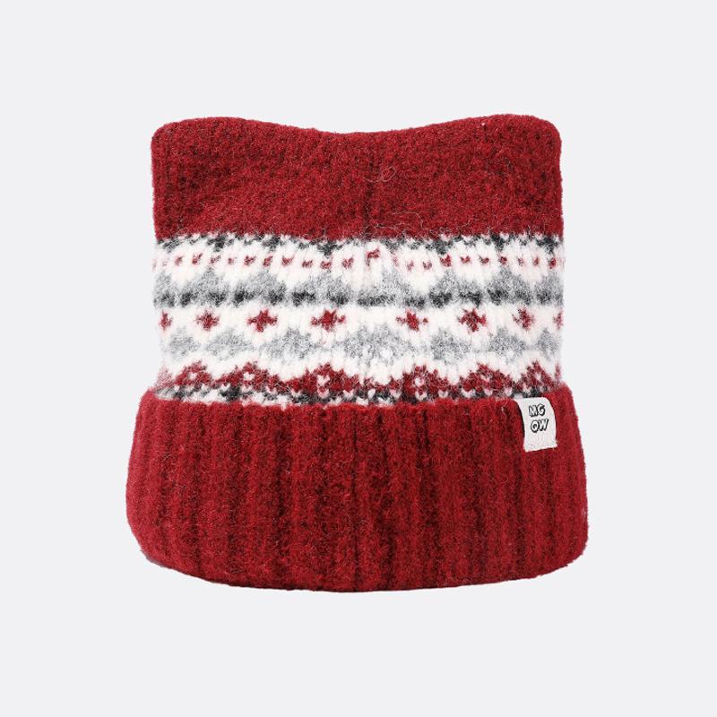 Jacquard Cat Ear Knitted Hat Women's Autumn Winter Warm Wool Hat Cashmere Ear Protection Hat