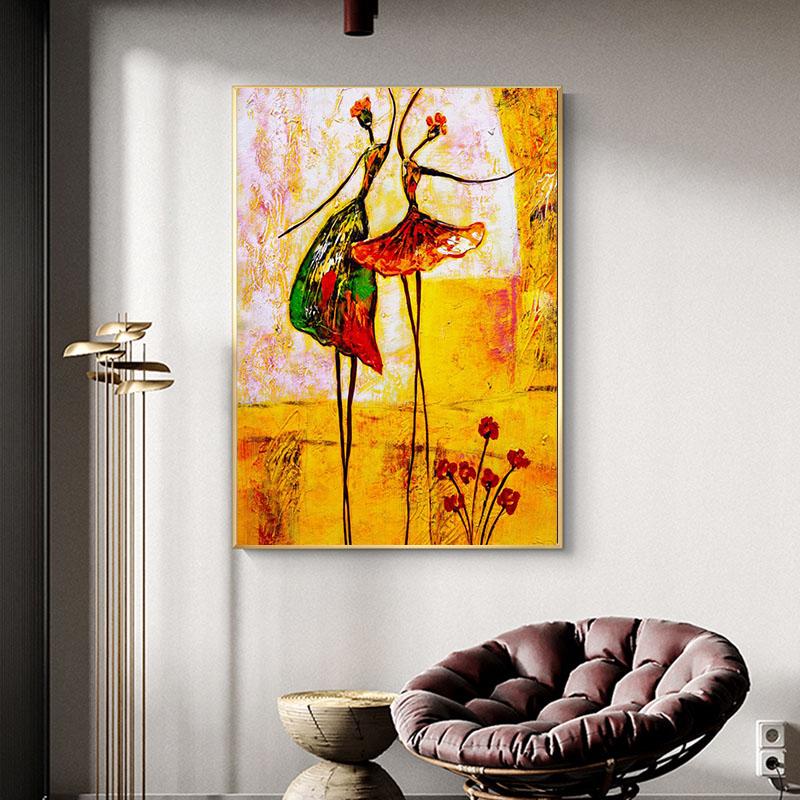 Abstraktes Mädchen tanzendes Ballett, Öl-Leinwand-Malerei, bunte Poster und Drucke, Wandkunst, Bilder für Wohnzimmer, Heimdekoration, ohne Rahmen