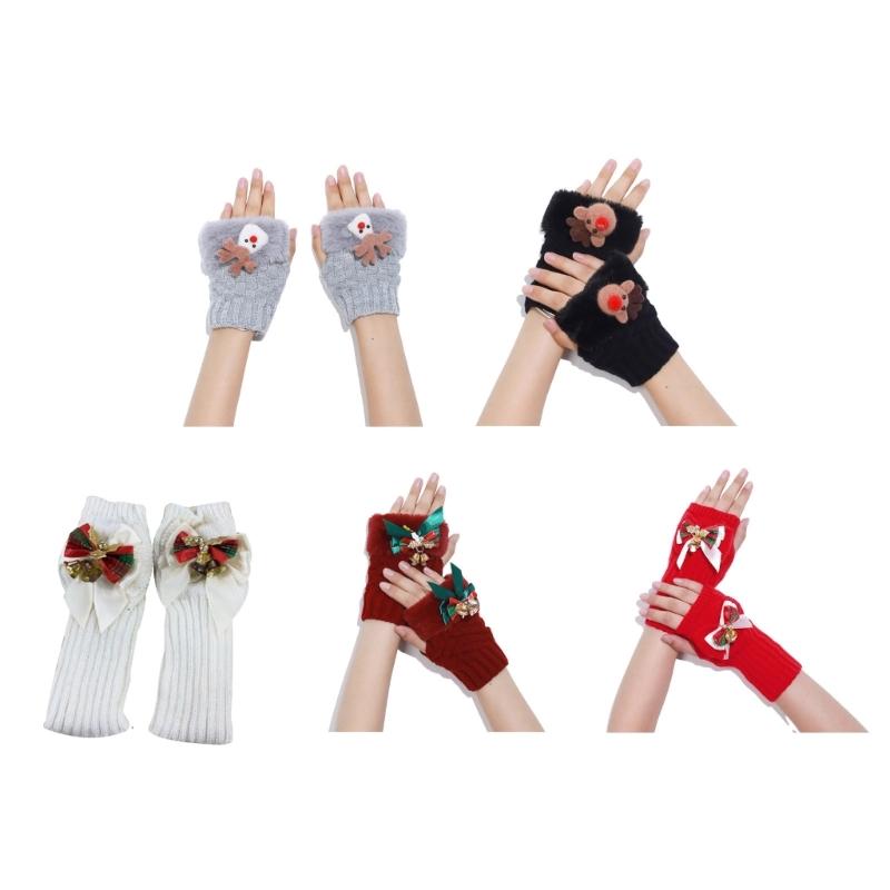 Knitted Gloves Winter Half Finger Mittens Stretchy Touchscreen Christmas Gloves for Kids Teenagers Winter Presents