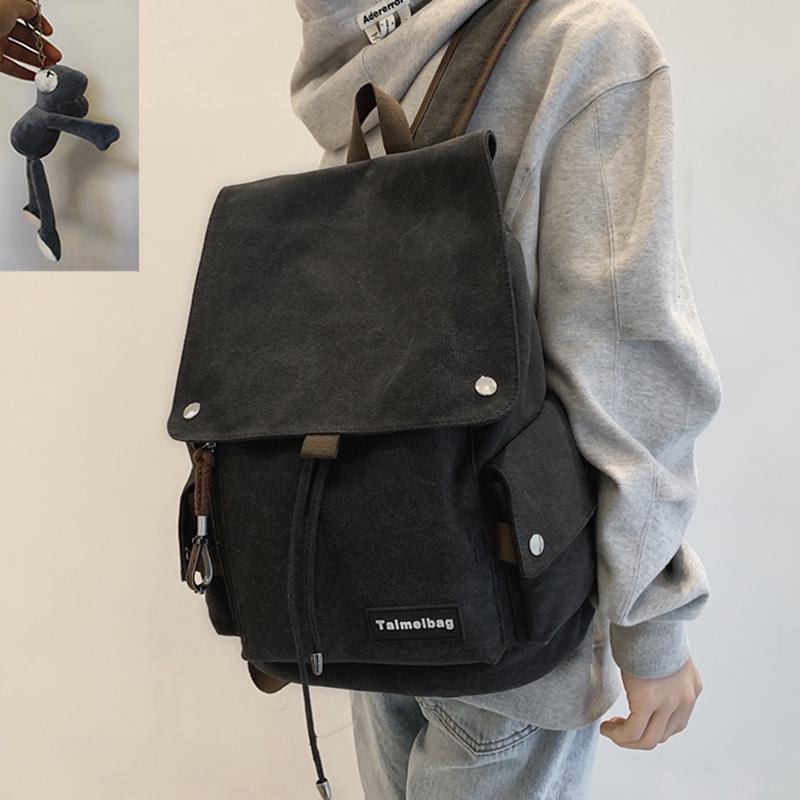 Unisex Canvas Backpack for Students - 15.6 Inch Laptop Bookbag with Drawstring Flap