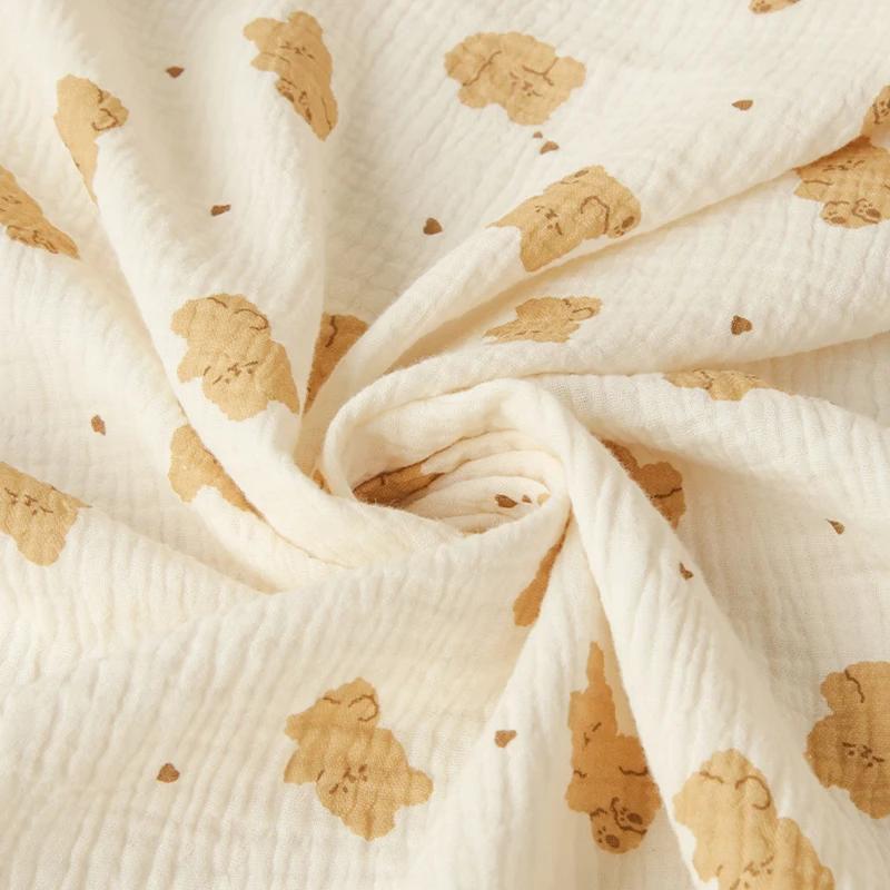 135x50cm Pure Cotton Breathable Small Bear Printed Double-layer Gauze Fabric For Pajamas, Baby Clothes, Blankets, DIY Fabrics
