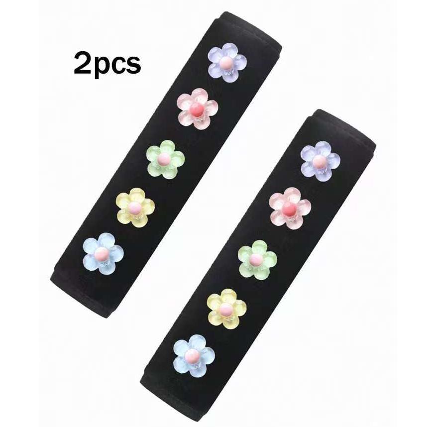 1/2pcs Cute Crystal Flower Car Seat Belt Shoulder Cover Car Safety Belt Cover Safety Anti-stranglehold Car Interior Accessories