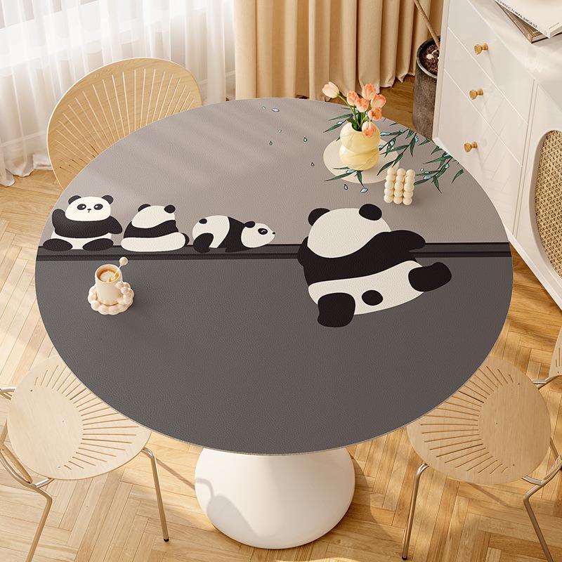 Cartoon Cute Small Round Table Mat Oil-Proof Round Dining Table Cloth Living Room Dust-Proof High-End Cover Cloth Leather Leave-In Tablecloth