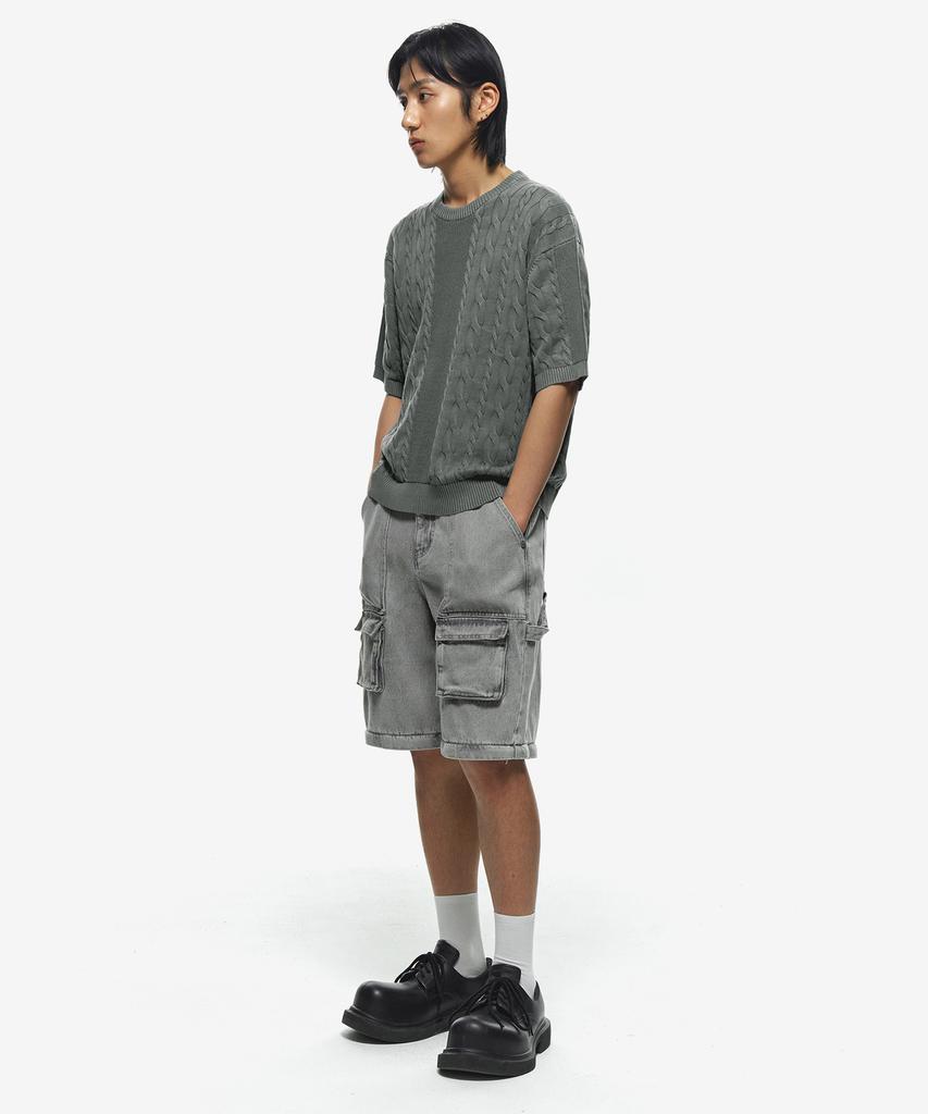 Sekeonmonollogeu Washed Round Fisherman Cable Half Knit [Gray]_Sekt023Gray