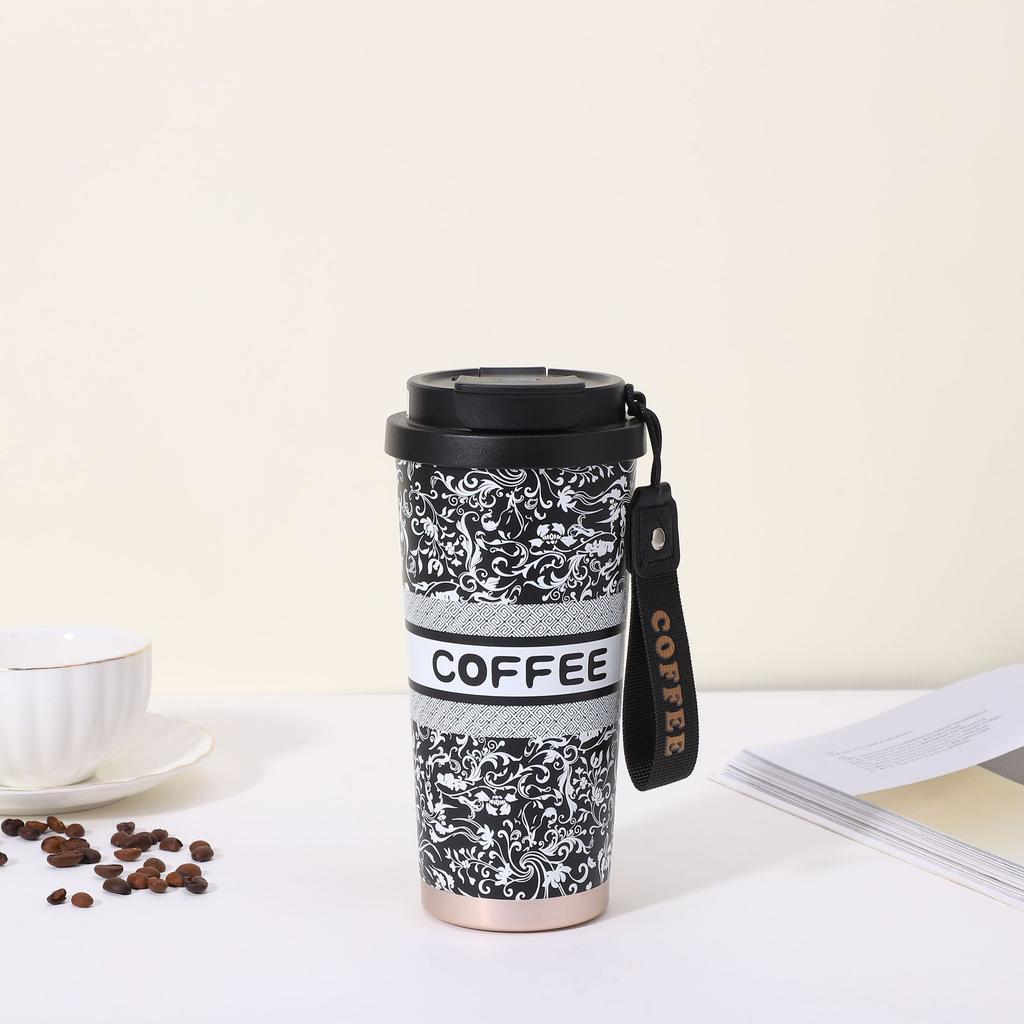 New lily of the valley 316 stainless steel coffee cup ceramic liner thermos cup large capacity high-value gift water cup
