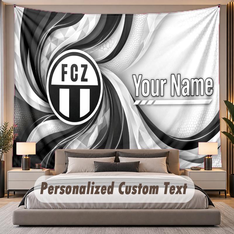 Custom Name Text Tapestry FC Zürich Personalized Polyester Wall Tapestry For Bedroom And Room