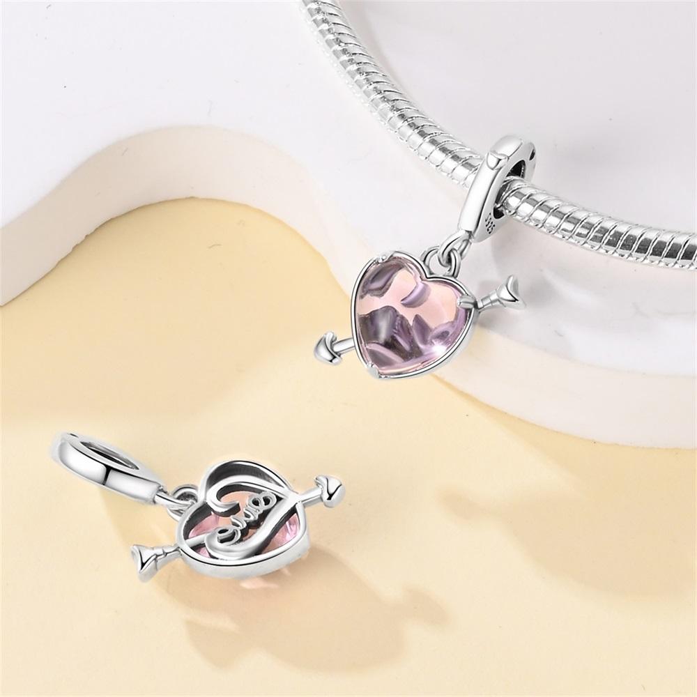 Original Copper Charms Luxury Purple Heart Cupid Arrowhead Beads Fit Bracelet Diy Women Making Delicate Gift