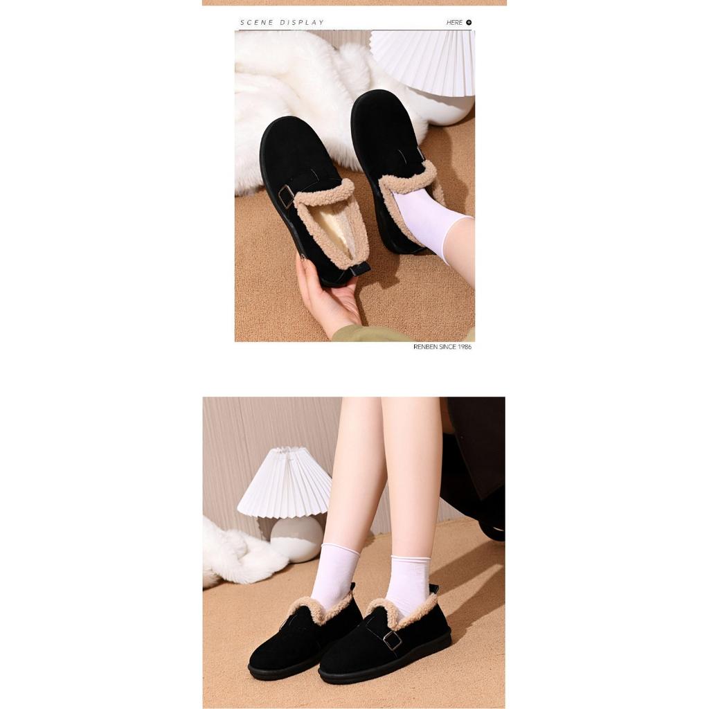 Winter Cotton Shoes for Women, Retro Boken Cotton Boots with Thick Velvet Snow Boots for Women