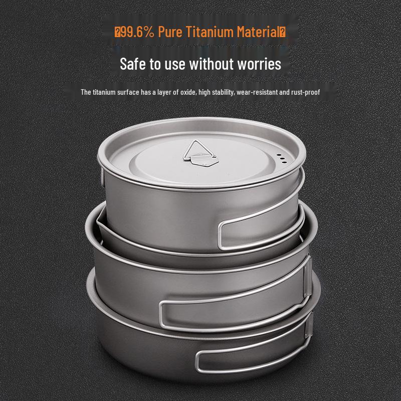 Lightweight Pure Titanium Camping Cookware: Folding Pot, Soup Pot, Tableware, and Multi-Purpose Frying Pan