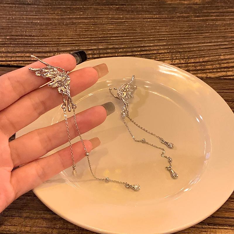 Korean-Style High-End Tassel Bow Earrings - Elegant Long Design for Women