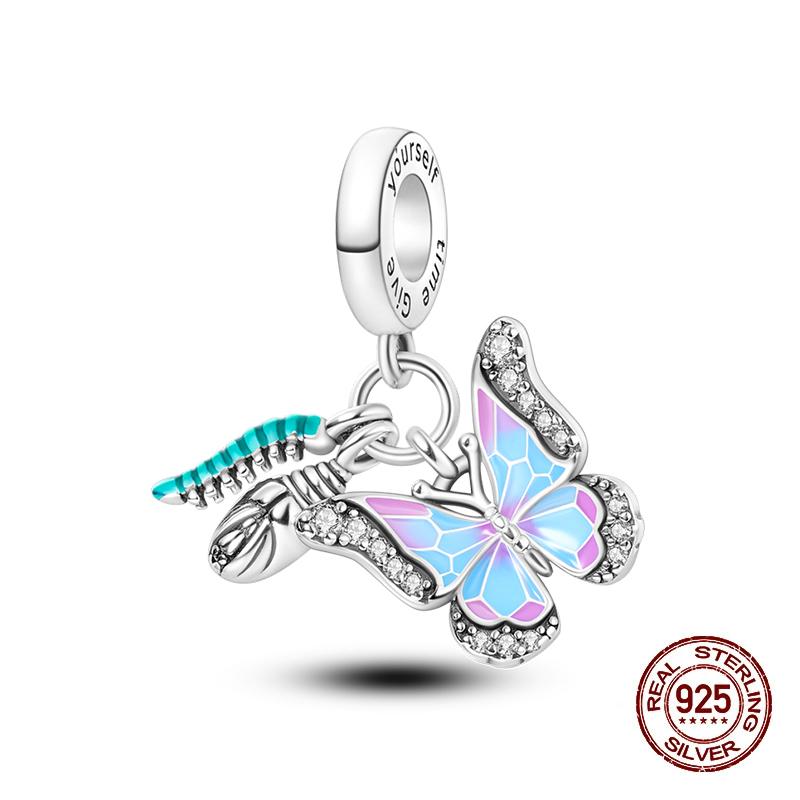 Compatible With 3MM Authentic Bracelets copper Colorful Dragonfly Flower Gem Butterfly Charm Bead Charms Bead Charms Fine Do It Yourself Jewellery Mak