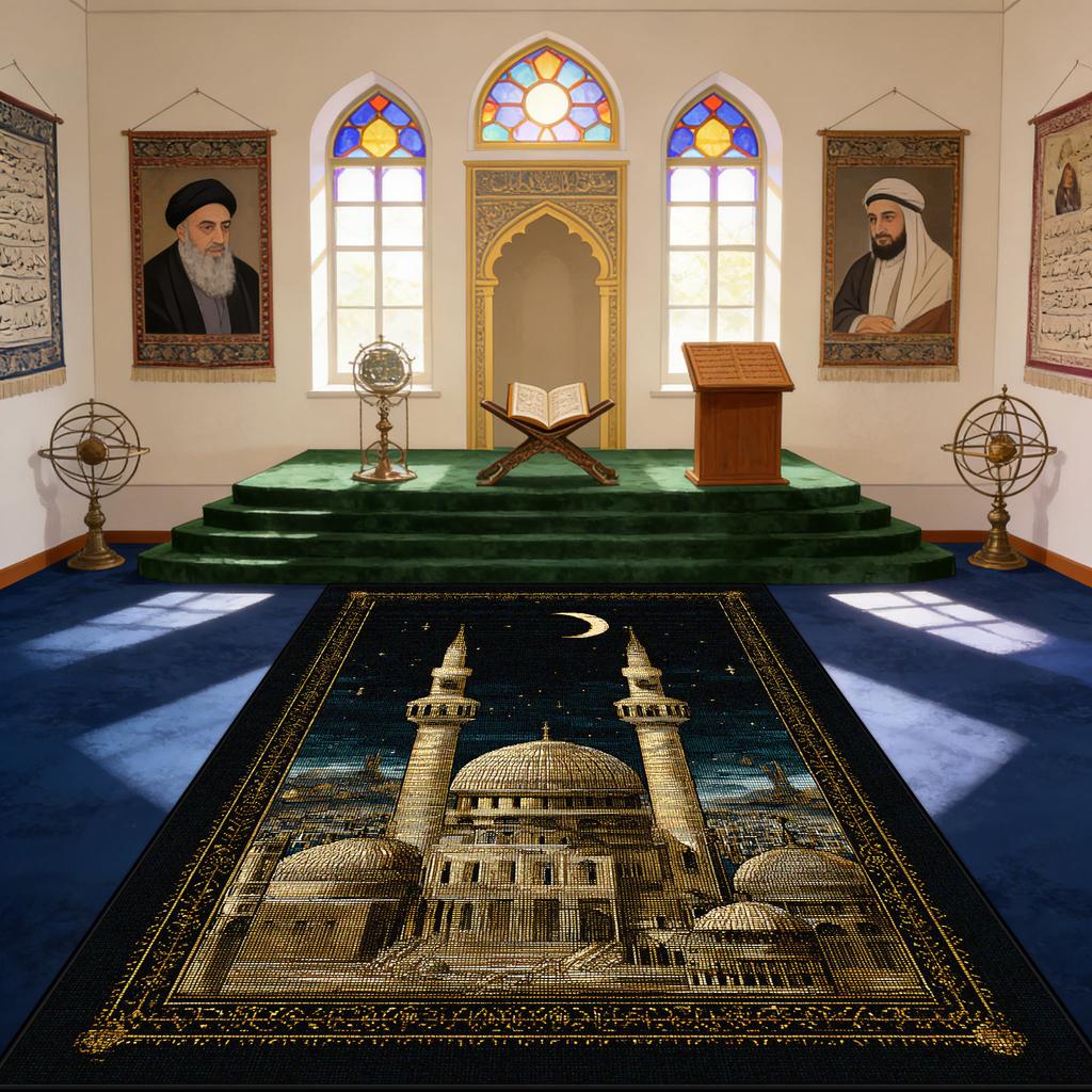 Non-slip Washable Area Floor Mats Islamic Religious Style Musalla Prayer Mat Decoration Temple Prayer Mat Fluffy Soft Ramadan