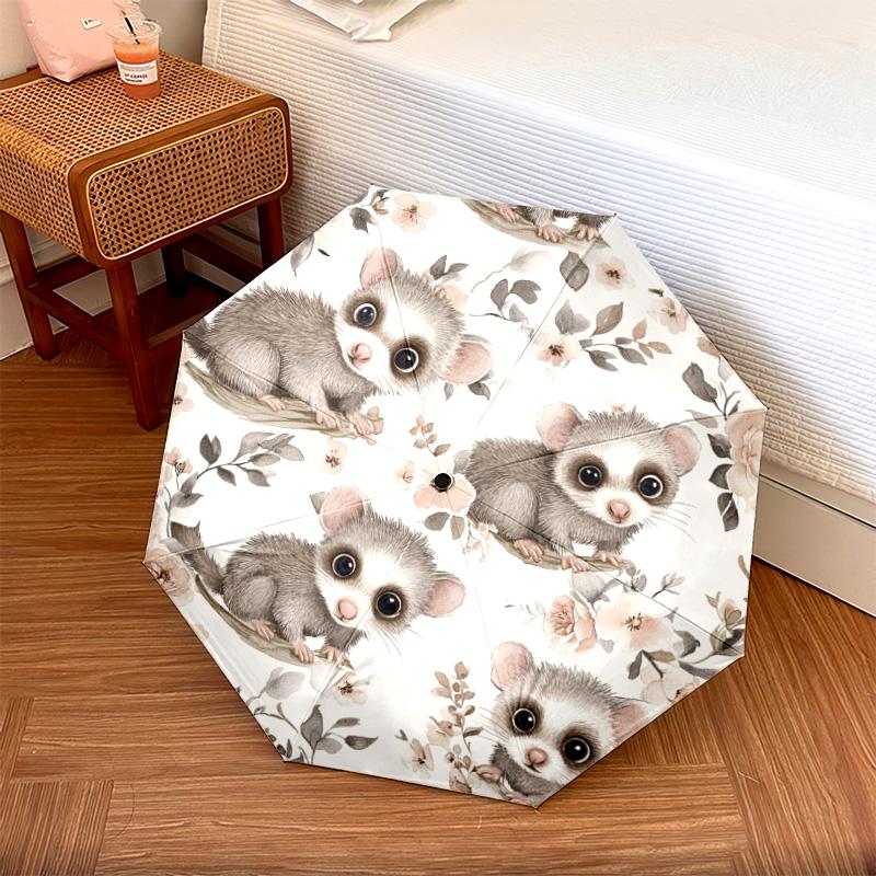 

1 PC Automatic Folding Umbrella - Floral Possum Pattern, Portable & Foldable Design with 8 Ribs, Christmas Birthday Gifts