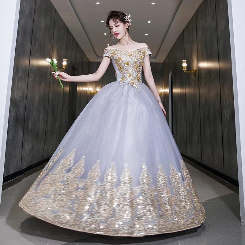 Painted yarn puffy skirt women's new art exam, bel canto vocal host solo performance suit, long temperament skirt spring and summer