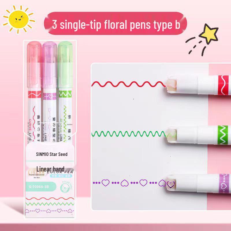 Floral Outline Dual Line Quick-Dry Highlighter Pen Set for Journaling and Student Use