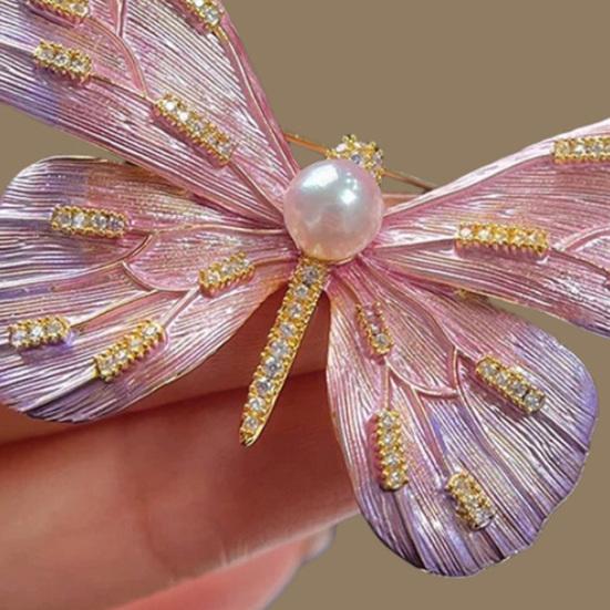 Dambrosch Högblank Strassinlägg Färgövergång Fjärilsdesign Reverspins med Fuskpärla Halsduksmärke Kläder Väskor Accessoarer