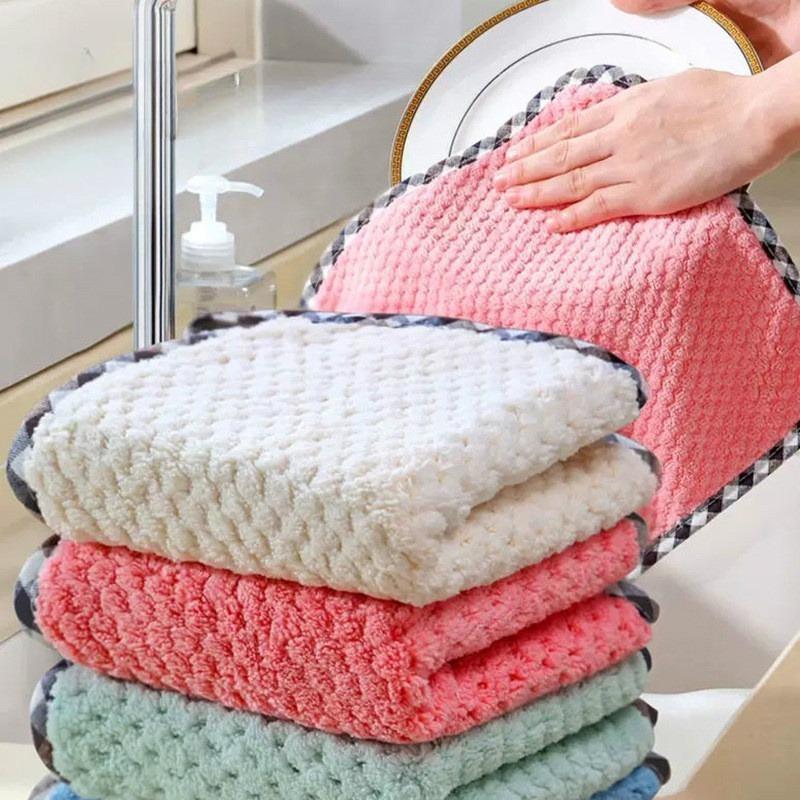 Kitchen Cleaning Coral Velvet Towel Rag Non-stick Oil Dish Cloth Double-sided Absorbent Thickening Scouring Tools Accessories