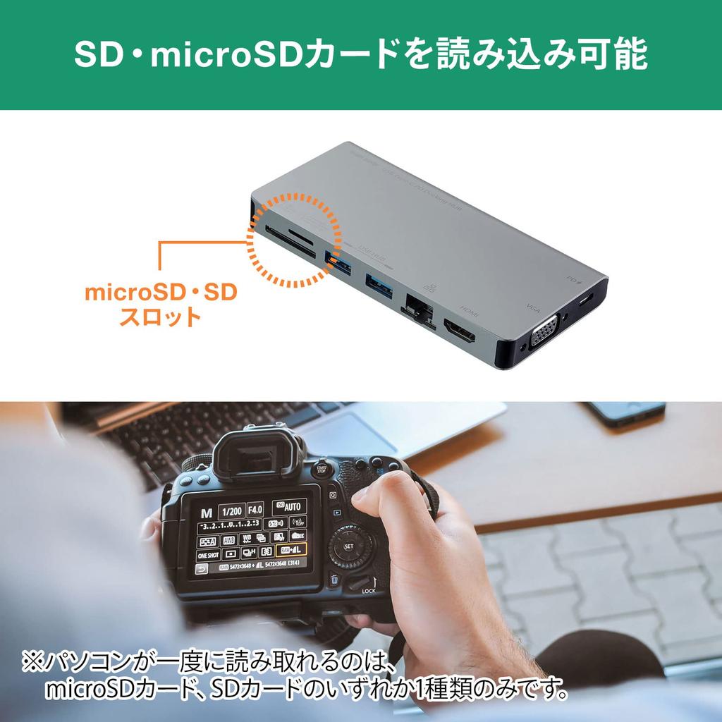 Sanwa Supply USB Docking Hub LAN and Card Type-C (with VGA, HDMI, Port, Reader) USB-3TCH13S2