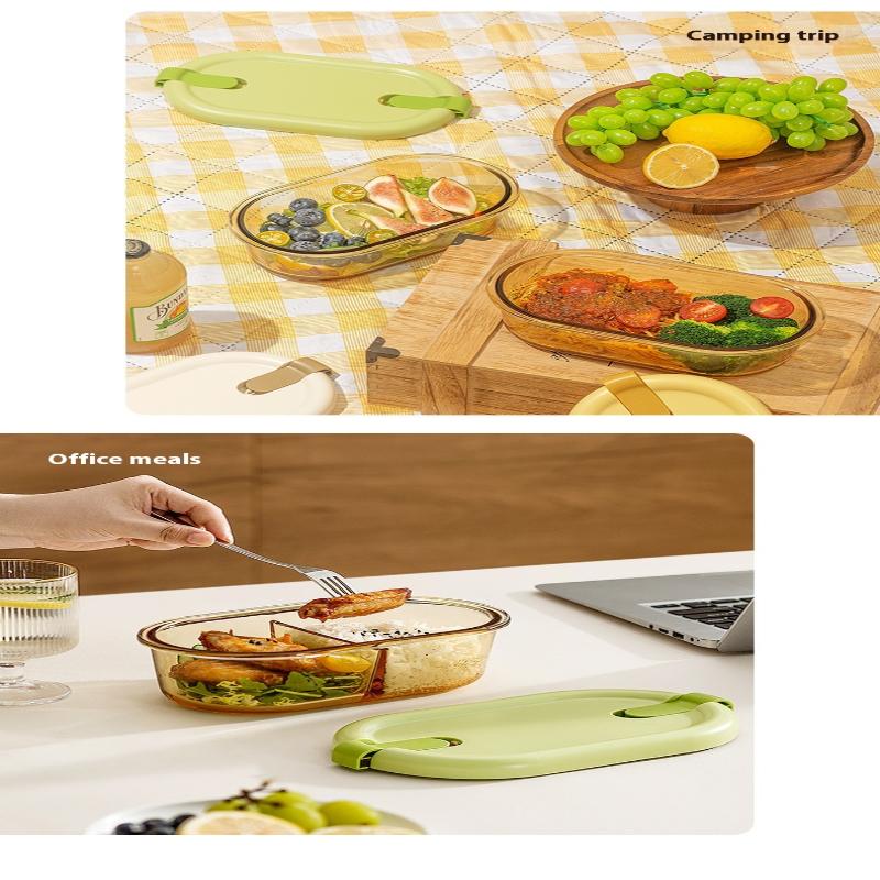 Microwave Glass Lunch Box For Office Workers Separated Heat-Resistant Lunch Box Bowl Sealed And Kept Fresh With Lid