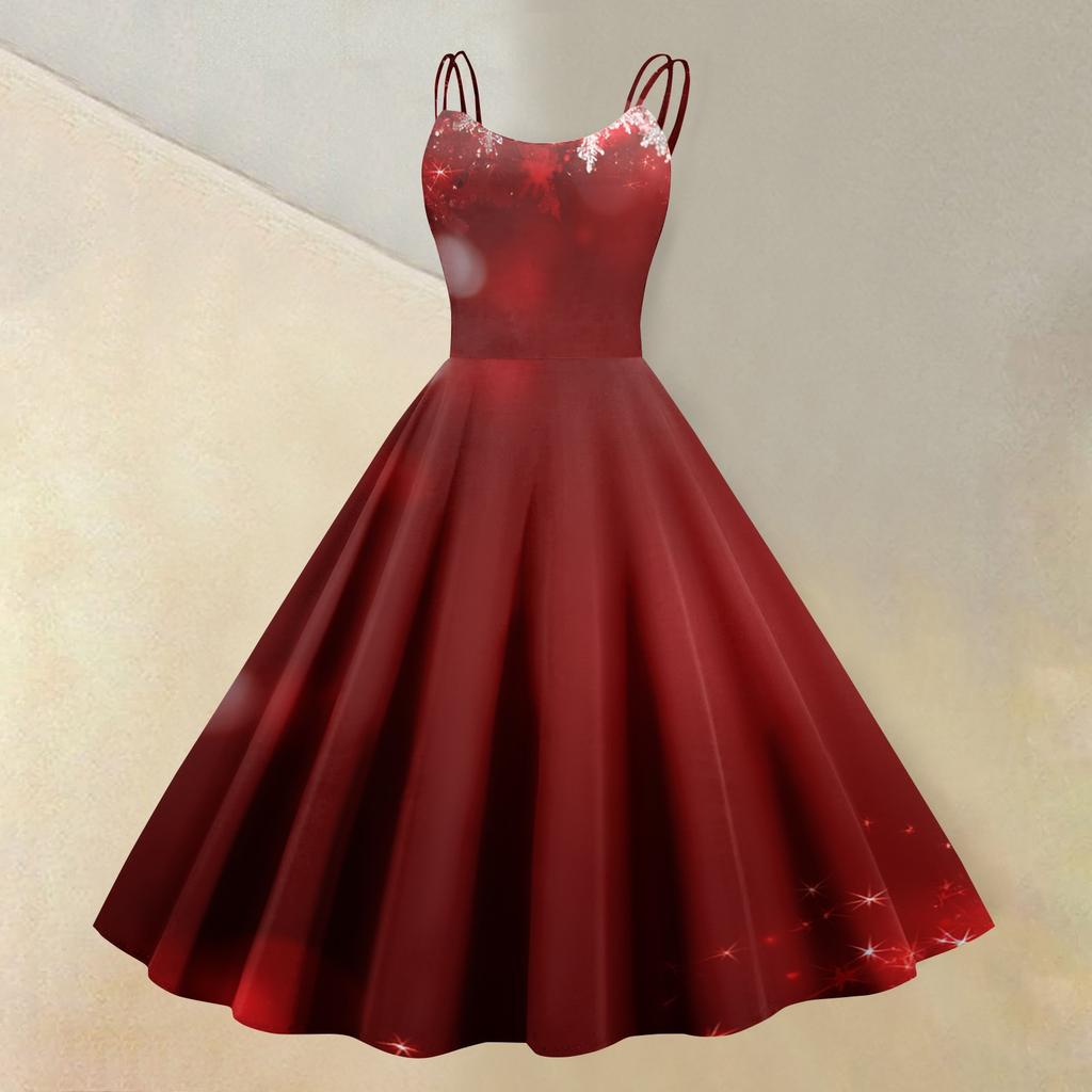 Women's Stylish Casual Sleeveless Round Neck Dress with Christmas Print for Holiday Party