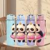 1PC Panda With Pink Swim Ring Pattern 750ml Color Plastic Sports Water Bottle Leakproof Flip Straw Lid Suitable for Sports Office Home Use