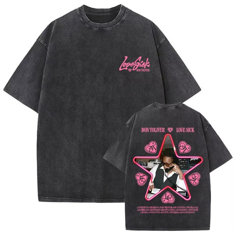 Washed Vintage Rapper Don Toliver Hardstone Psycho Album Print T Shirts Unisex Women Fashion Hip Hop Oversized Tshirts Streetwear