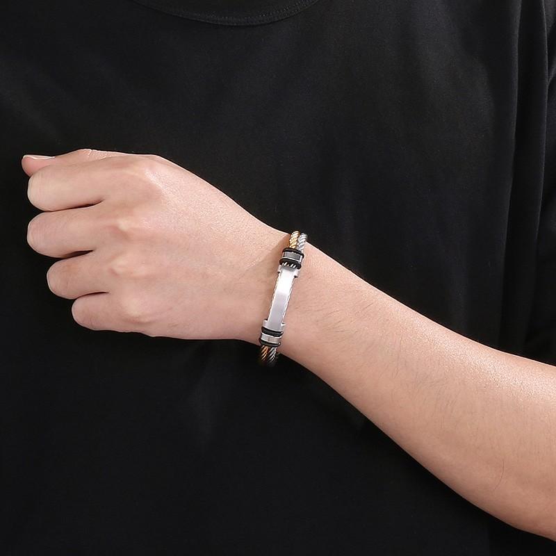 Hip Hop Double Layer Open Bangles For Men Brushed Stainless Steel Wire Mesh Chain Bracelet Male Charm Thick Party Jewelry Gift