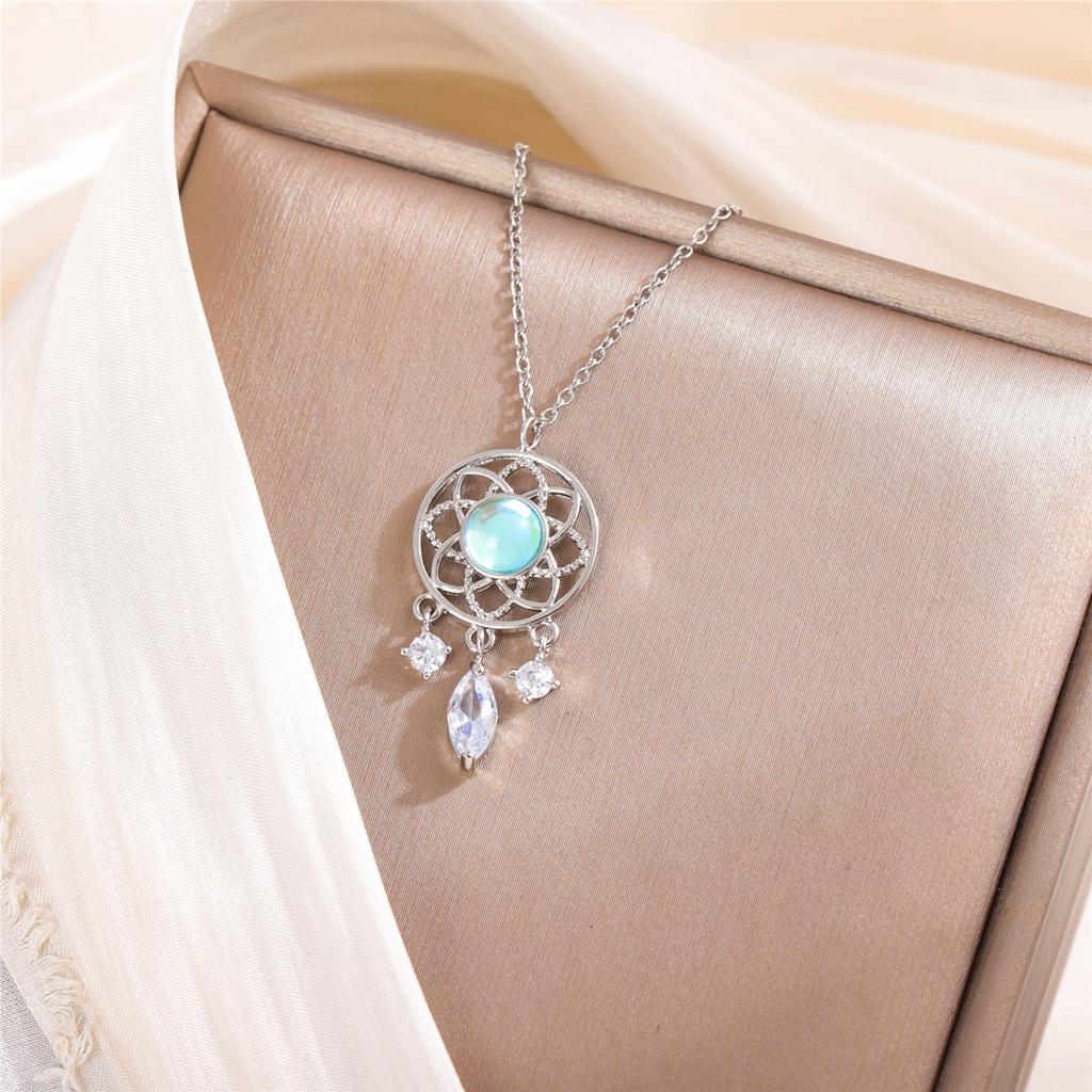 Fashion 925 Sterling Silver Dreamy Gradient Moonlight Dream Catcher Hollow Round Clavicle Chain Necklaces XL213