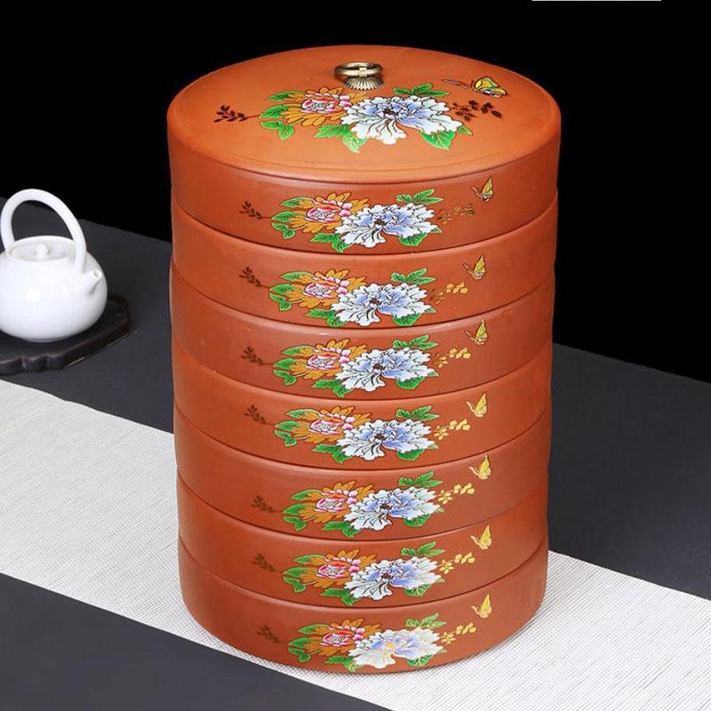 Tea Cake Storage Box Multi-Layer Ceramics Sealed Tank Snack Storage Case Elegant Printing Tea Caddy  Nut Coffee Bean Organizer