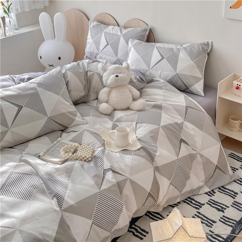 Set Husă Plapumă cu Model Geometric Modern 100% Bumbac Prietenos cu Pielea Husă Plapumă cu 2 Fețe de Pernă Set de Lenjerie de Pat Moale de Lux