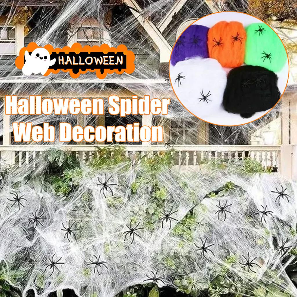 Halloween Spider Web Decorations Stretch Cobwebs with Fake Spiders, Scary Indoor/Outdoor Halloween Party Props