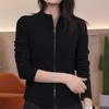 Versatile Women's Stand Collar Slim Fit Double Zipper Jacket - Stylish Long Sleeve T-shirt Cardigan for Autumn/Winter