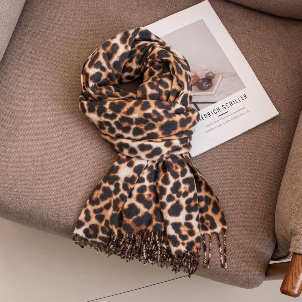 Autumn and Winter Leopard Print Scarf Large Shawl for Women Autumn and Winter New Double Sided Scarf Versatile Tassel Thickened Outer Wear