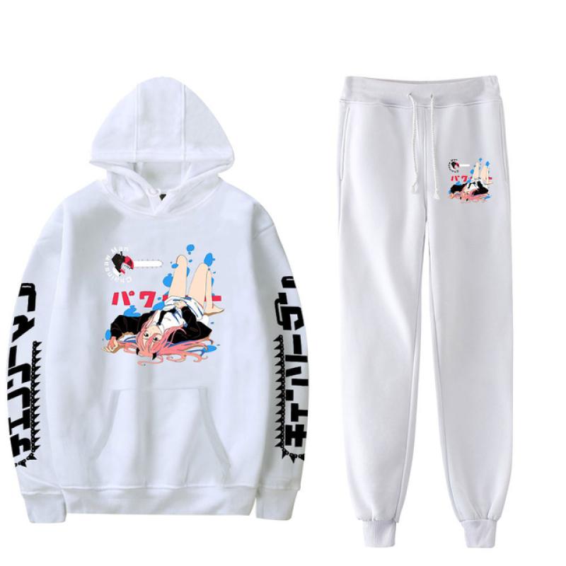 Anime Chainsaw Man Print Mannen Vrouwen Sweatshirt Set Casual Hoodie + Broek 2 Stuks Set Oversized Trui Mode Trainingspak Mannen kleding