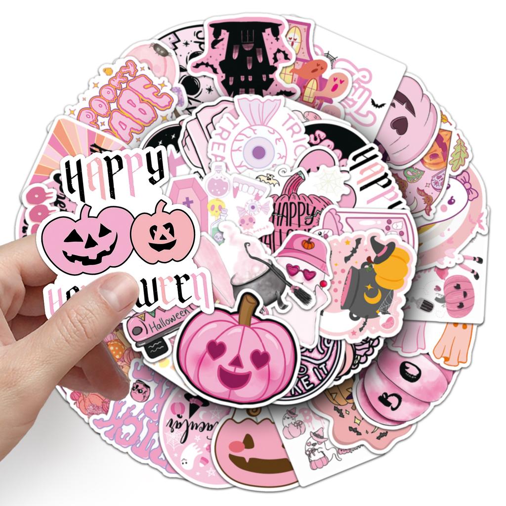 50 Pink Halloween Graffiti Stickers Personalized Cartoon Holiday Decoration Mobile Phone Case Water Cup Stickers