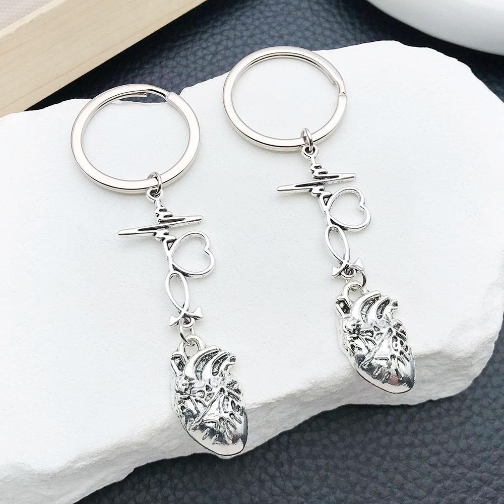 Creative Gothic Silver Heart ECG Zinc Alloy Keychain Pendant