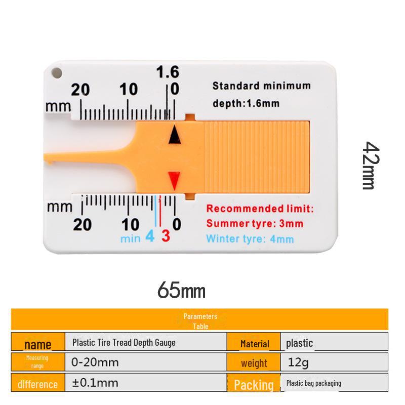 Měřidlo hloubky dezénu pneumatiky z plastu - posuvné měřítko 0-20 mm