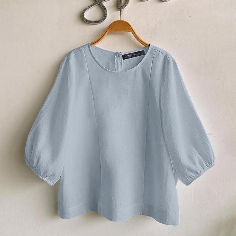 

ZANZEA Women Summer O-neck Loose Casual 3/4 Sleeve Blouse 4XL синий