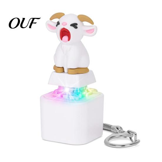 Animal Keyboard Fidget Toy 1/2Pcs Keychain, Rechargeable Goat Cat Finger Clicker Decompression Gadget with LED Light Sound, Push Button Sound