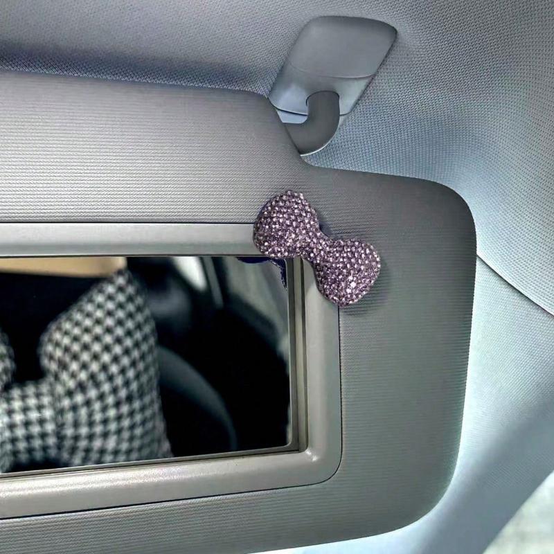 1pc Car Interior Decor DIY Rhinestone Bow Leopard Print Makeup Mirror Decor, Cute Ins Style, Multiple Options