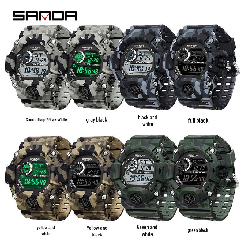 Sanda Multi-functional Outdoor Mountaineering Camouflage Sport Waterproof Alarm Clock Watch