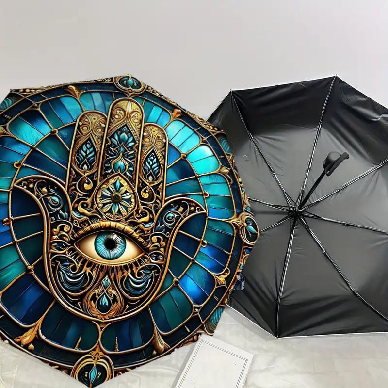 1PC Stained Glass Window Circle Automatic Open/Close Umbrella with Windproof, 8-Rib Sturdy Canopy, Durable Ribs, Fashionable Design1206A