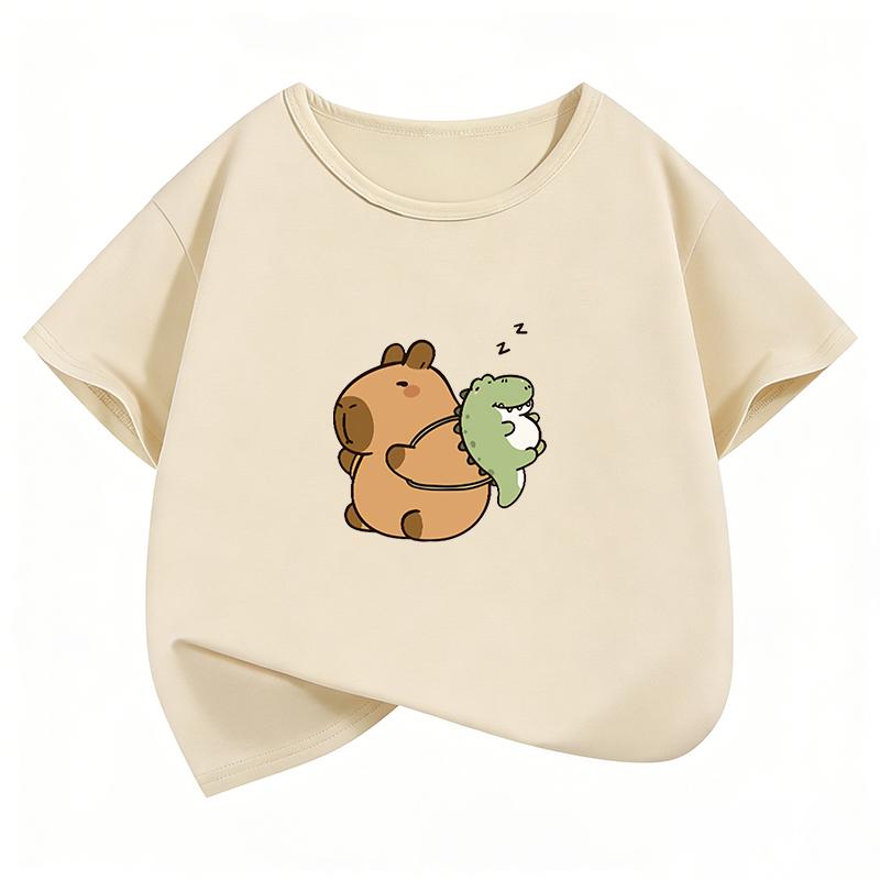 Trendy Kawaii Capybara Printed Design T Shirts Capibara Kids Childrens Tshirt Boys Girls Summer Spring Casual Top Tee 110